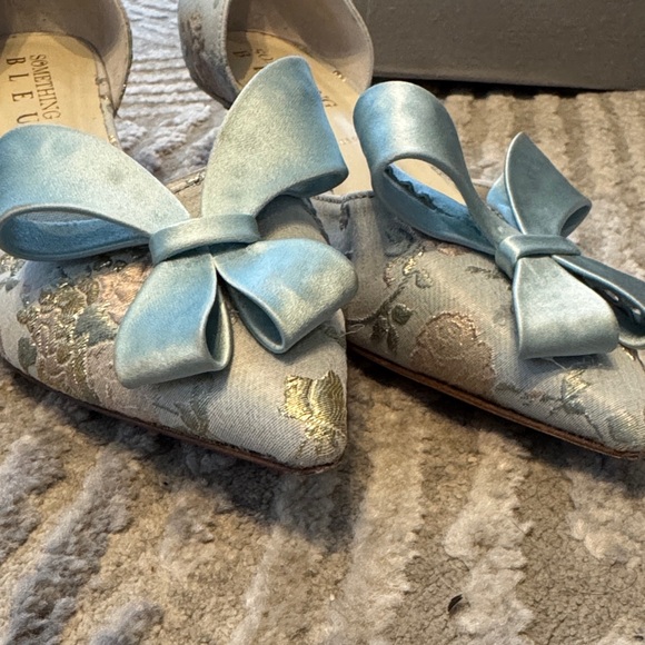 Something Bleu Bridal Blue Floral Heels with Bow - Picture 2 of 7